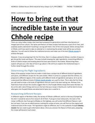 How to bring out that incredible taste in your Chhole recipe