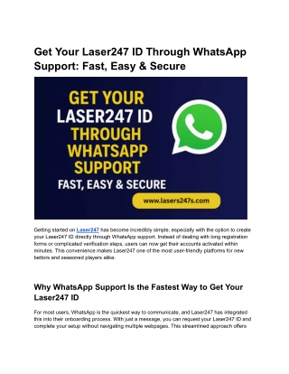 Get Your Laser247 ID Through WhatsApp Support Fast, Easy & Secure