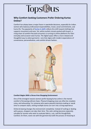 Why Comfort-Seeking Customers Prefer Ordering Kurtas Online?