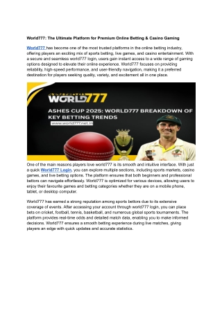 World777: The Ultimate Platform for Premium Online Betting & Casino Gaming