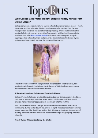 Why College Girls Prefer Trendy, Budget-Friendly Kurtas From Online Stores?