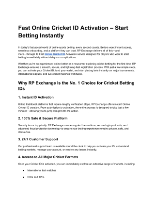 Fast Online Cricket ID Activation – Start Betting Instantly