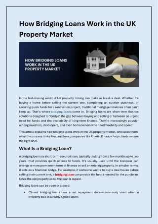 Practical Guide to Bridging Loans for UK Property Buyers and Investors