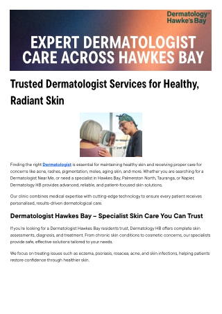 Expert Dermatologist Care Across Hawkes Bay