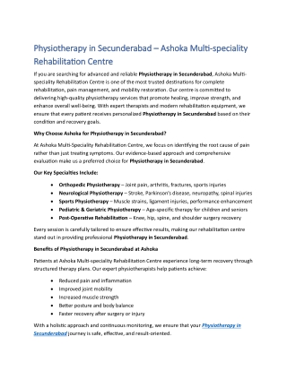 Physiotherapy in Secunderabad