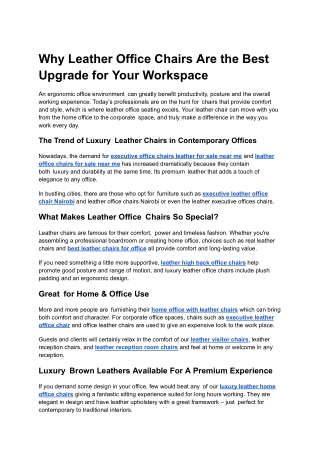 Why Leather Office Chairs Are the Best Upgrade for Your Workspace