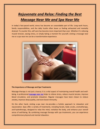Rejuvenate and Relax: Finding the Best Massage Near Me and Spa Near Me