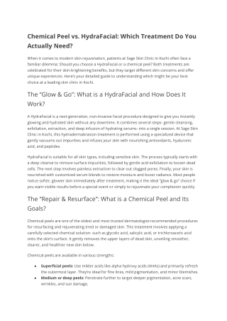 Chemical Peel vs. HydraFacial: Which Treatment Do You Actually Need?