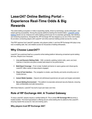 Laser247 Online Betting Portal – Experience Real-Time Odds & Big Rewards