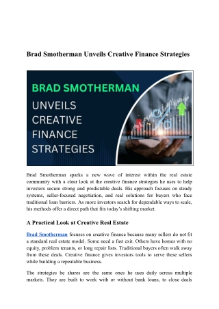 Brad Smotherman Ways to Build Cash Flow