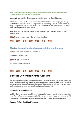 The Ultimate Guide to Buy Verified Chime Bank Accounts Hassle-Free Buying a _verified Chime account_ might seem like