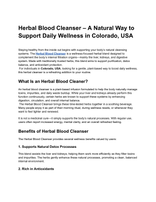 Buy Herbal Blood Cleanser Tea Online in Colorado, USA – Natural Detox & Wellness