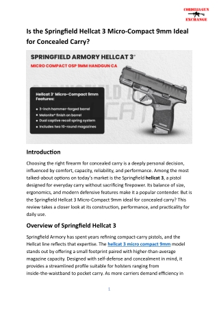 Is the Springfield Hellcat 3 Micro-Compact 9mm Ideal for Concealed Carry