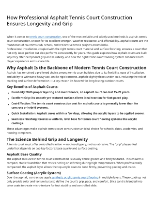 How Professional Asphalt Tennis Court Construction Ensures Longevity and Grip