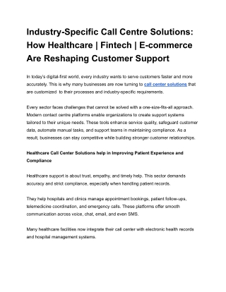 Industry-Specific Call Centre Solutions_ How Healthcare _ Fintech _ E-commerce Are Reshaping Customer Support