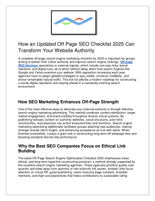 How an Updated Off Page SEO Checklist 2025 Can Transform Your Website Authority