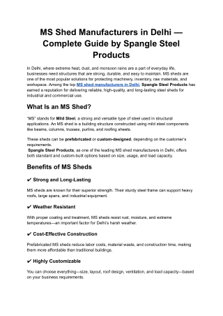 MS Shed Manufacturers in Delhi — Complete Guide by Spangle Steel Products
