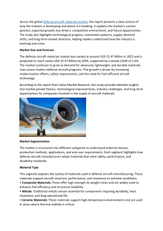 Defense Aircraft Materials Market size share and forecast to 2034