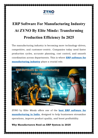ERP Software for Manufacturing Industry at ZYNO by Elite Mindz