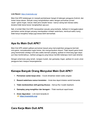Main Duit APK – Cara Baru Bermain Santai Sambil Mendapatkan Imbalan