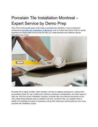 Porcelain Tile Installation Montreal – Expert Service by Demo Prep