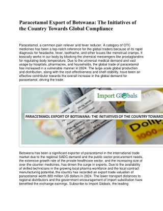 Paracetamol Export of Botswana: The Initiatives of the Country Towards Global Co