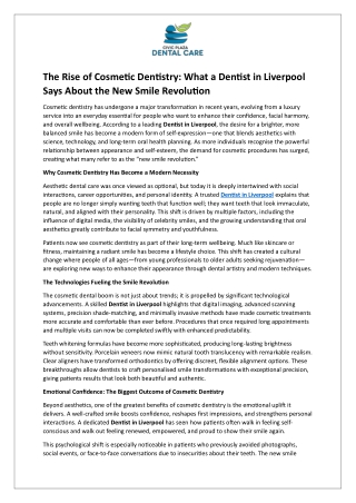 The Rise of Cosmetic Dentistry - What a Dentist in Liverpool Says About the New Smile Revolution