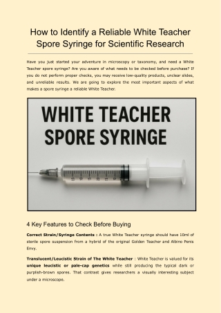 How to Identify a Reliable White Teacher Spore Syringe for Scientific Research