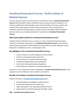 Vocational Paramedical Courses