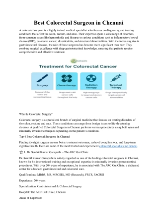 Best Colorectal Surgeon in Chennai