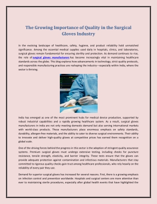 The Growing Importance of Quality in the Surgical Gloves Industry