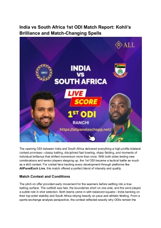 India vs South Africa 1st ODI Match Report_ Kohli’s Brilliance and Match-Changing Spells