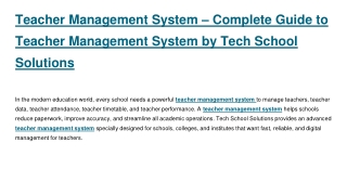 Teacher Management System – Complete Guide to Teacher Management System by Tech