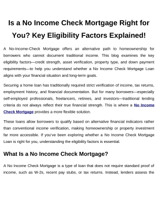 Is a No Income Check Mortgage Right for You? Key Eligibility Factors Explained!