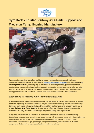 Syrontech – Railway Axle Parts Supplier & Pump Housing Manufacturer