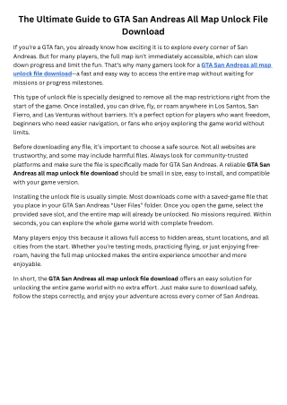 The Ultimate Guide to GTA San Andreas All Map Unlock File Download