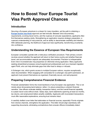 How to Boost Your Europe Tourist Visa Perth Approval Chances
