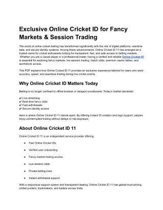 Exclusive Online Cricket ID for Fancy Markets & Session Trading