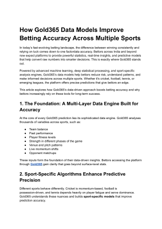 How Gold365 Data Models Improve Betting Accuracy Across Multiple Sports