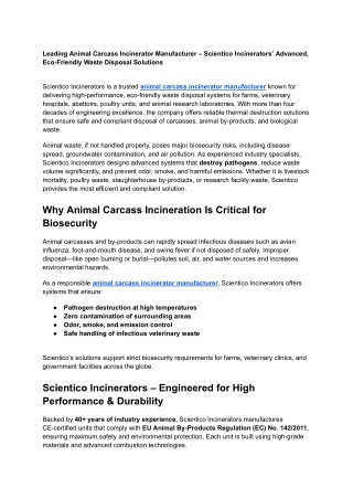 Efficient Animal Incinerator Solutions by Scientico Incinerators