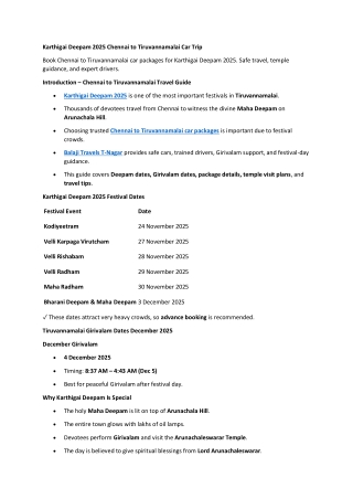 Karthigai Deepam 2025 Chennai to Tiruvannamalai Car Trip