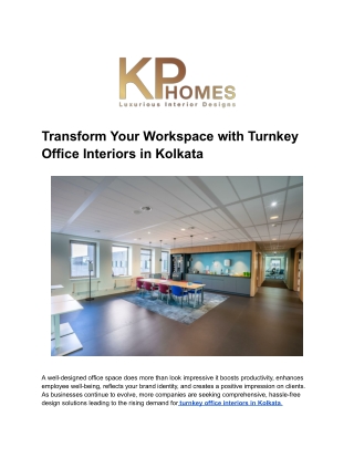 Transform Your Workspace with Turnkey Office Interiors in Kolkata
