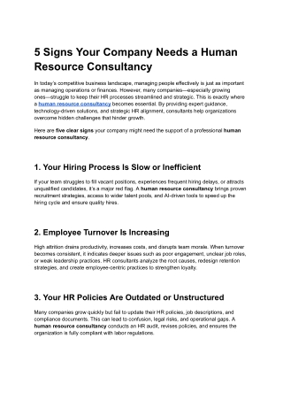 5 Signs Your Company Needs a Human Resource Consultancy