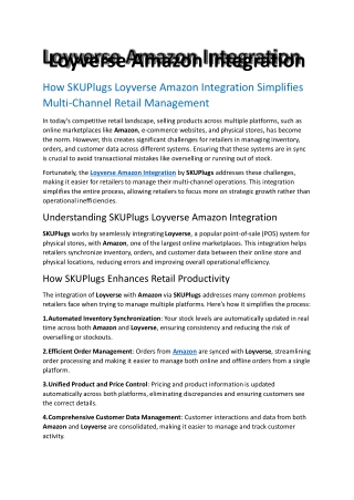 Loyverse Amazon Integration by SKUPlugs