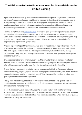 The Ultimate Guide to Emulador Yuzu for Smooth Nintendo Switch Gaming