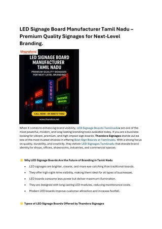 LED Signage Board Manufacturer Tamil Nadu Premium Quality Signages for Next Level Branding