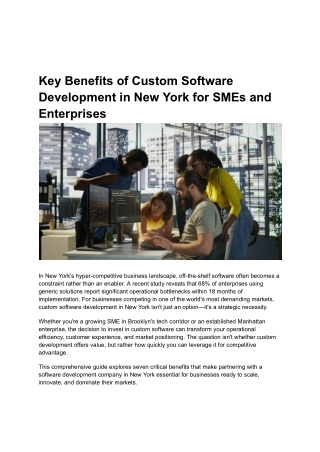 Key Benefits of Custom Software Development in New York for SMEs and Enterprises