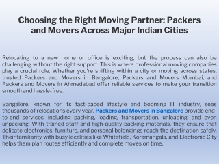 Choosing the Right Moving Partner Packers and Movers Across Major Indian Cities