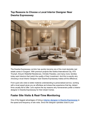 Top Reasons to Choose a Local Interior Designer Near Dwarka Expressway