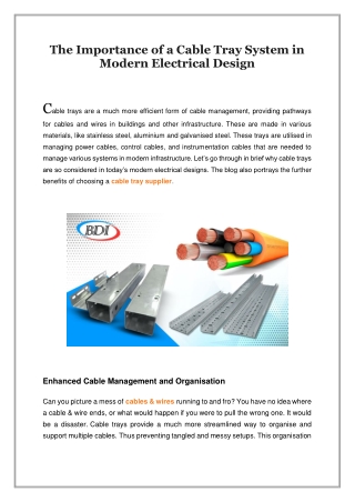 The Importance of a Cable Tray System in Modern Electrical Design